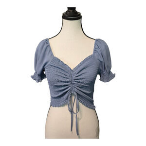 Love Tree Womens Smocked Coquette Top Size L Puff Sleeve Cottagecore Romantic